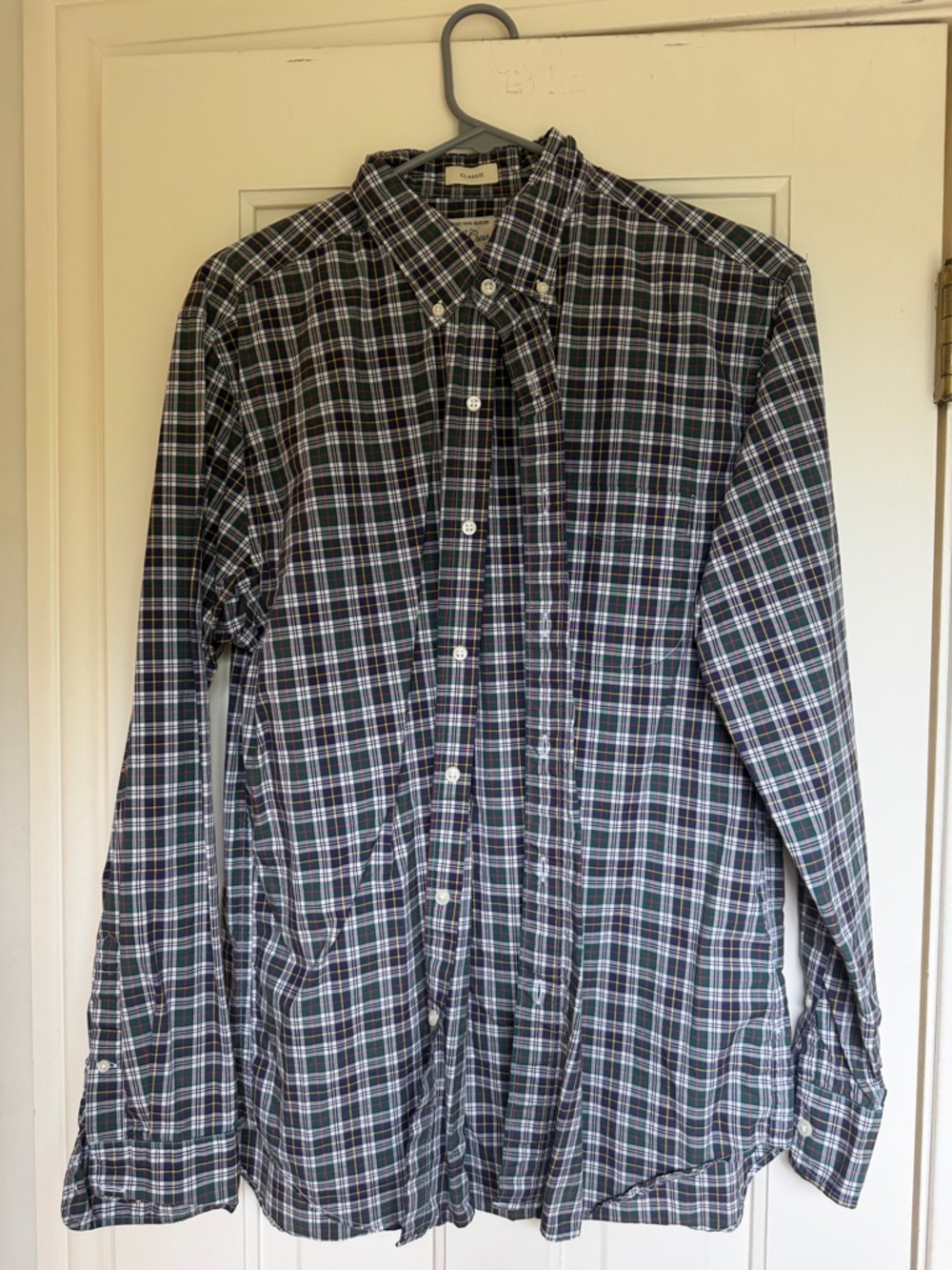 J. Crew Navy and Green Plaid Button-Down Shirt